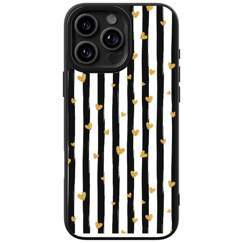 Chic Gold Heart Striped Phone Case