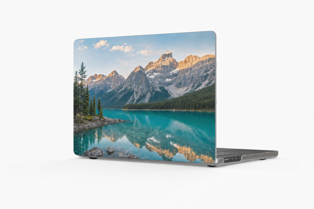 Macro close-up of a custom MacBook case's printed matte top cover
