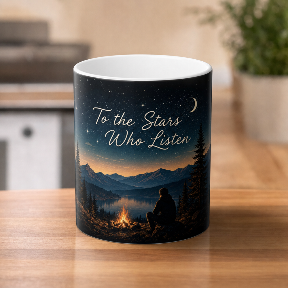 Color changing mug mid-reveal with the printed photo appearing through the black coating