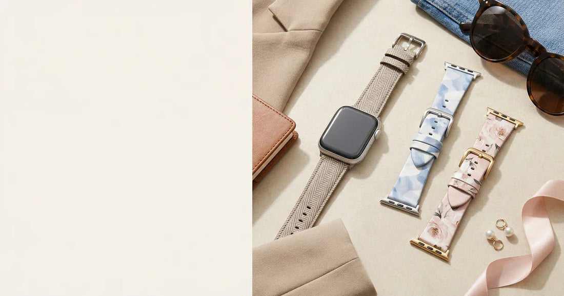 Apple Watch band size guide with personalized bands for smaller and larger watch cases.