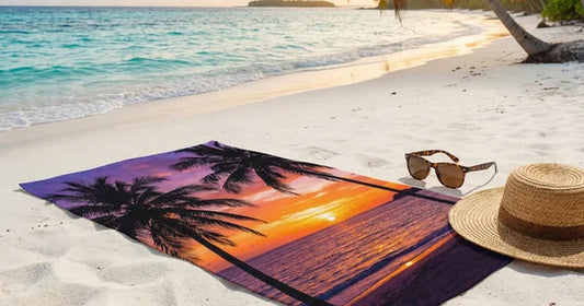 Personalized beach towel with a clear vacation photo design prepared for a late-summer family trip.