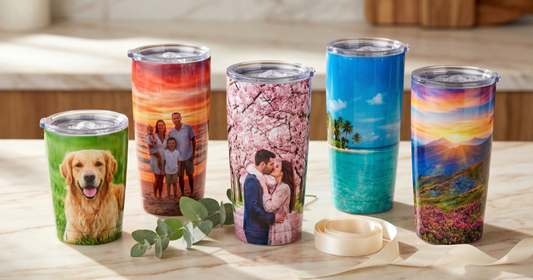 Personalized tumbler on a teacher desk with classroom and daily hydration essentials.