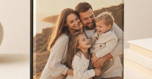 Custom Kindle case buying guide with a family photo printed across the front folio cover.