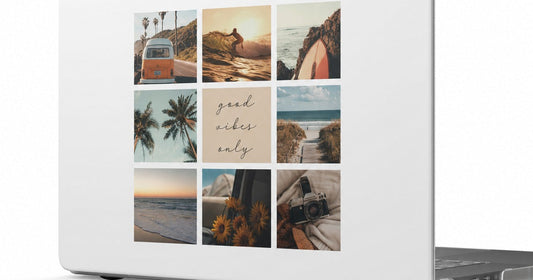 Personalized MacBook case gift with a nine-image travel and memory collage printed on the front shell.