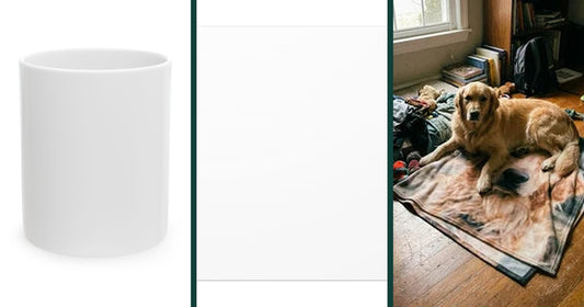 Personalized gifts for parents including two custom mugs, a canvas print, and a custom blanket.