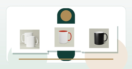 Classic ceramic, accent color, and color changing custom photo mugs compared side by side.