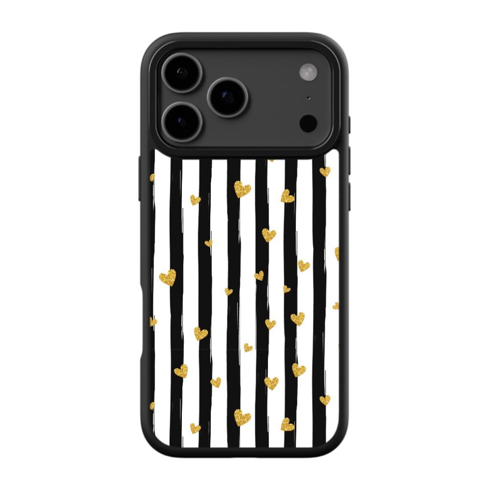 Chic Gold Heart Striped Phone Case