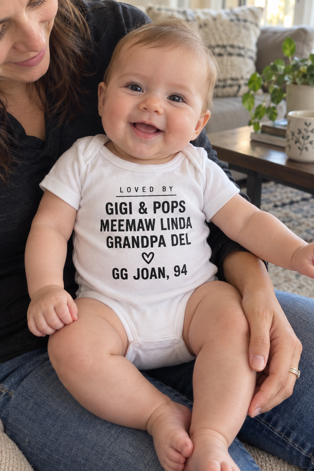 Custom Baby Bodysuit in everyday use with the personalized design visible (03-lifestyle.png)