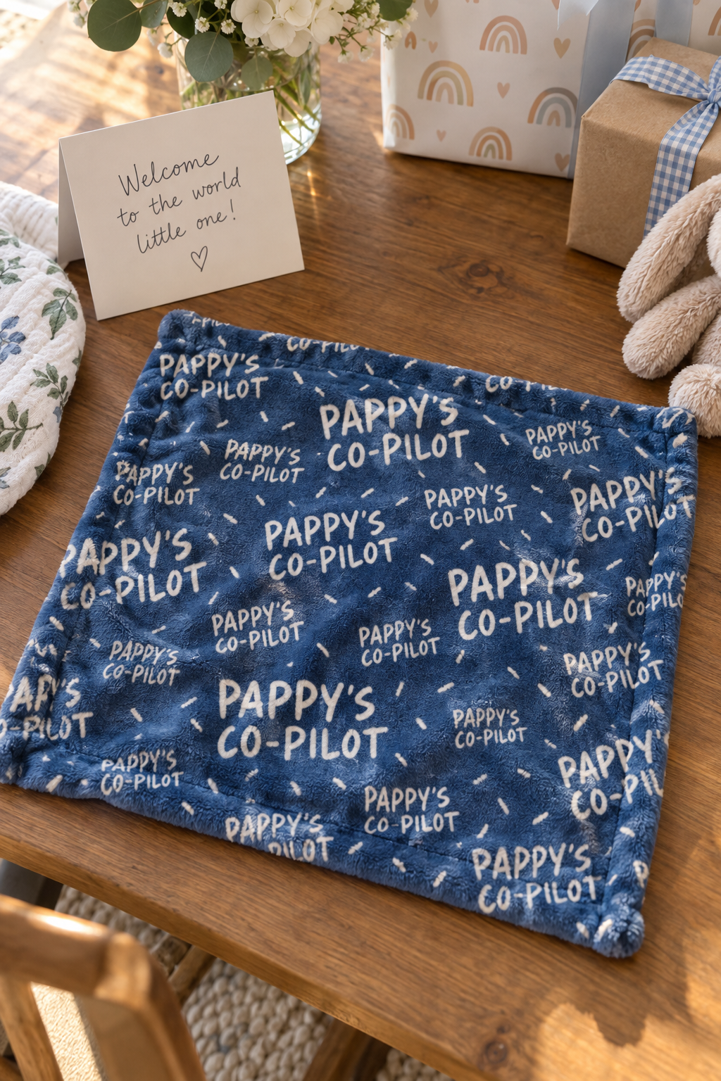 Custom Baby Lovey Blanket ready to give, personalized design readable (04-gift.png)