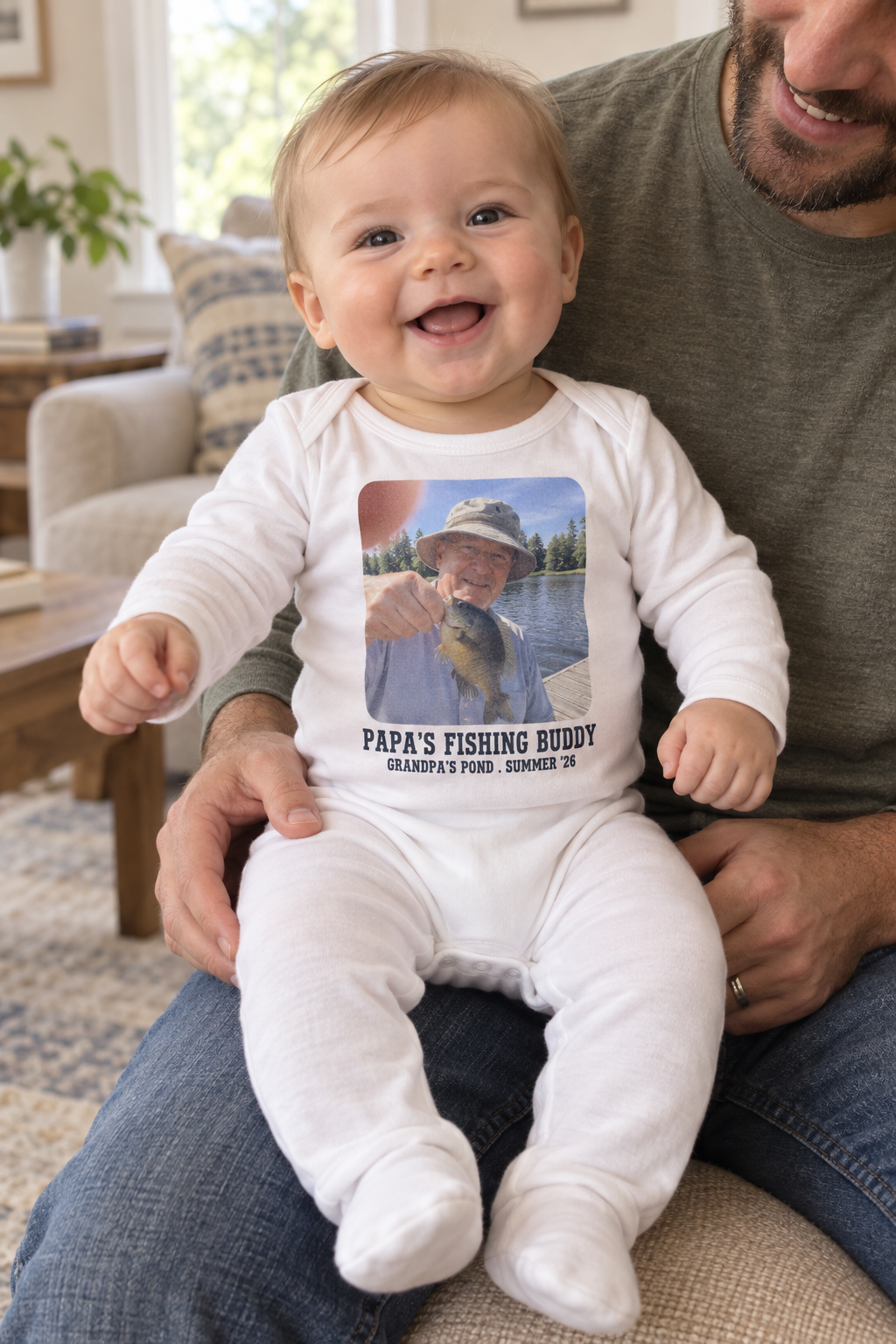 Custom Long-Legged Baby Bodysuit in everyday use with the personalized design visible (03-lifestyle.png)