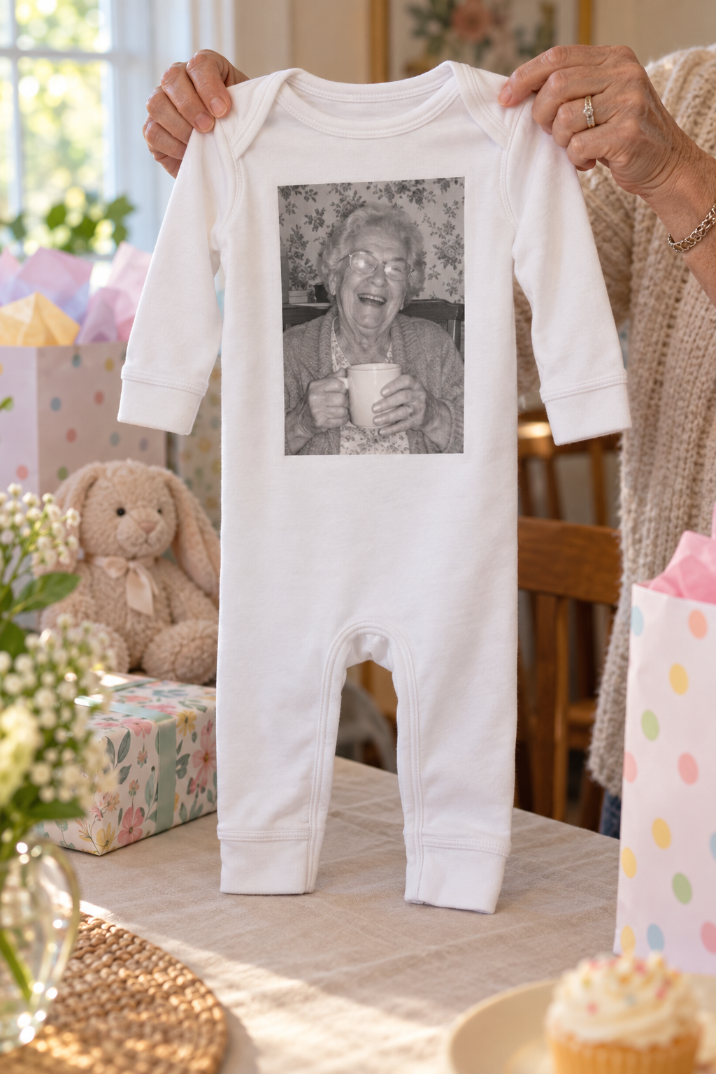Custom Long-Legged Baby Bodysuit ready to give, personalized design readable (04-gift.png)