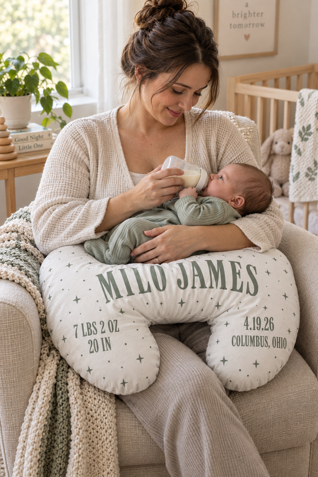Custom Nursing Pillow Cover in everyday use with the personalized design visible (03-lifestyle.png)
