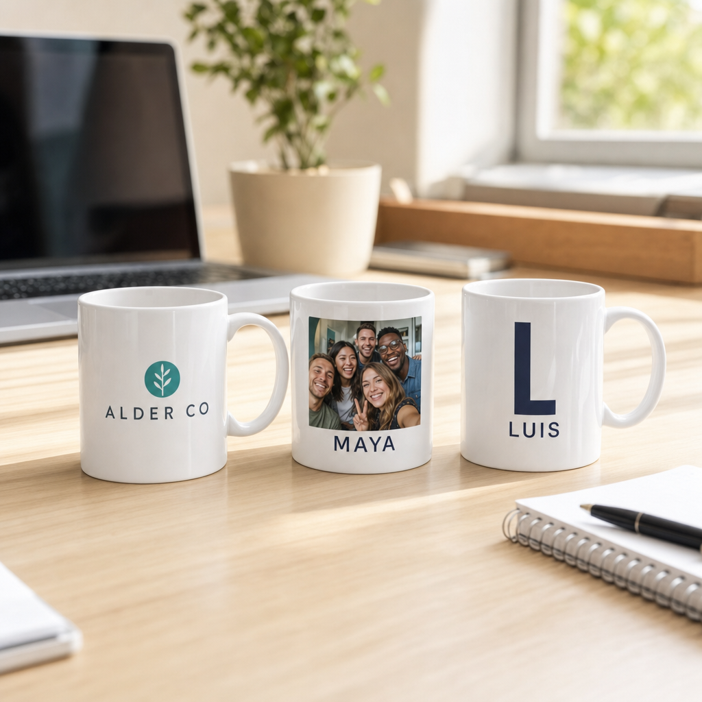 Bulk custom mugs business scene