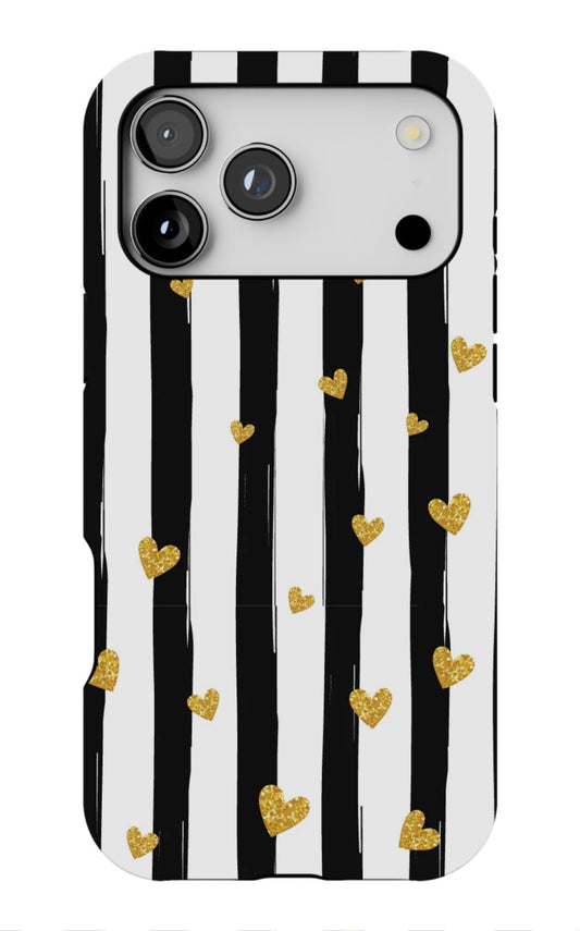 Chic Gold Heart Striped Phone Case