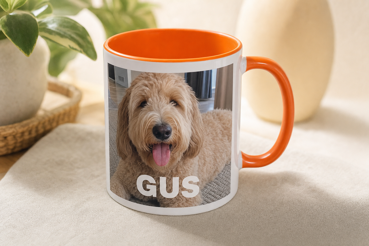 Navy accent mug with colored interior visible at the rim