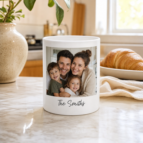 Custom photo mugs: classic ceramic, accent color, and color-changing reveal