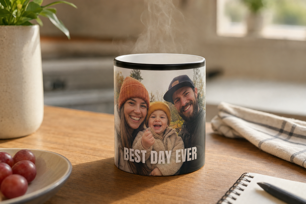 Fully revealed photo wrap on a color changing mug