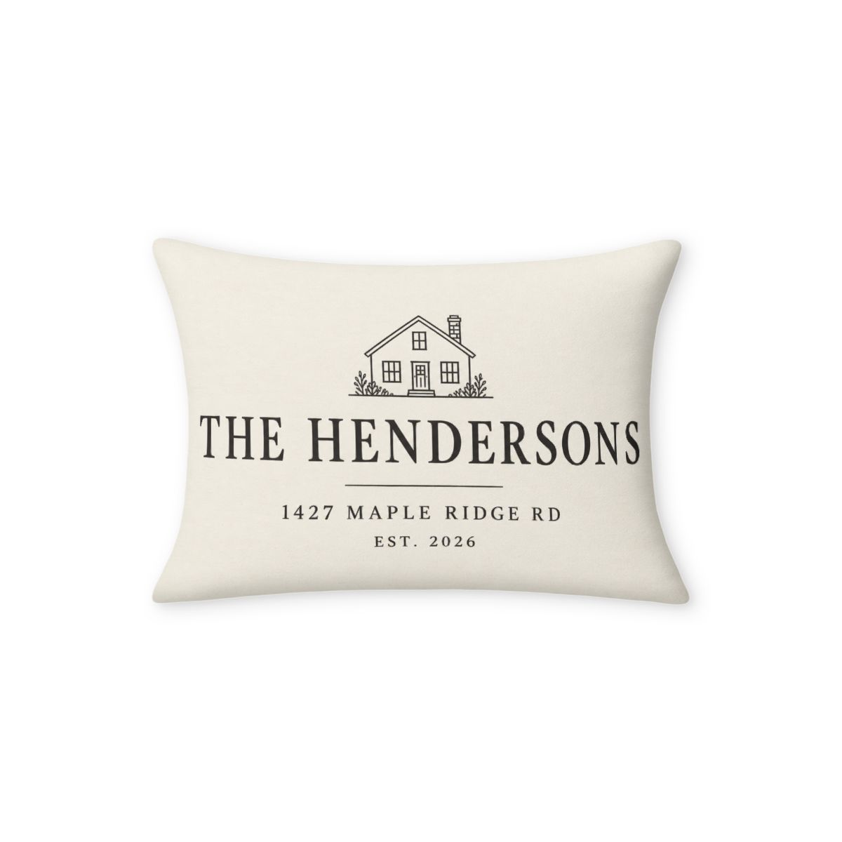 Custom 12 x 18 lumbar pillow reading The Hendersons, front view