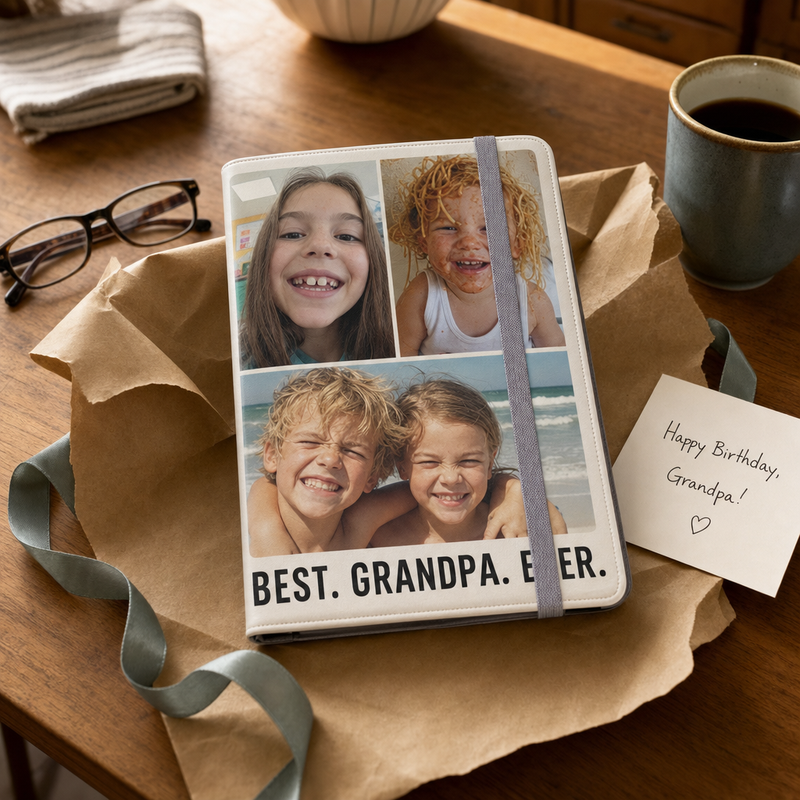 A personalized iPad folio case presented as a gift