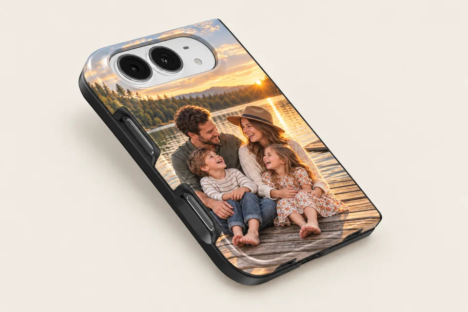 iPhone 18 Duo case lying at an angle, showing the covered side buttons, the bumper edge and the port cut-outs