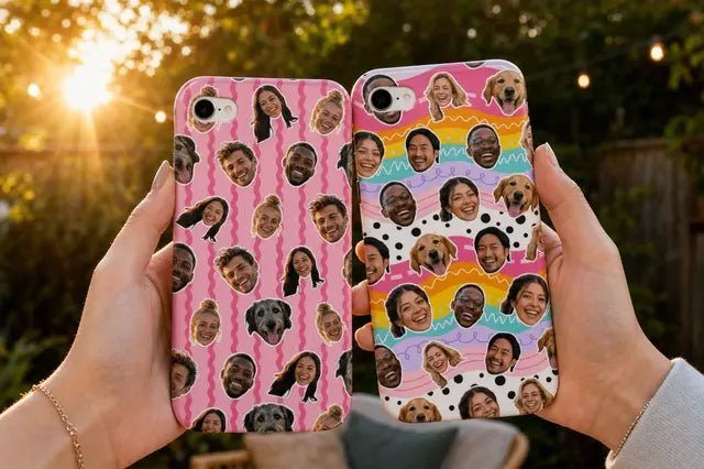 Crew cases covered in cut-out faces