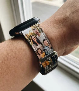 Custom photo Apple Watch band close-up on wrist