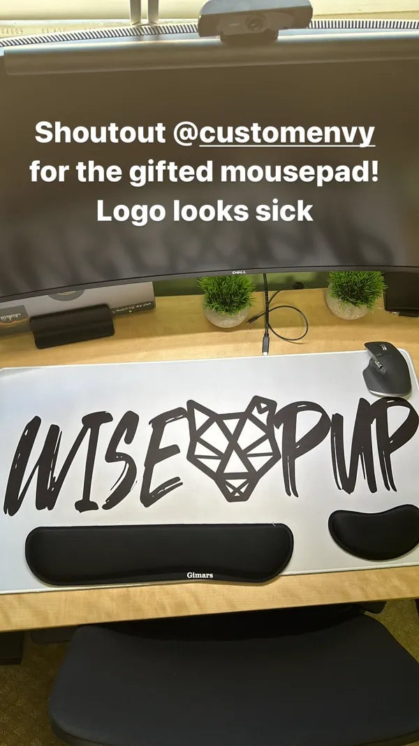 Custom brand logo desk mat under curved monitor with wrist rest