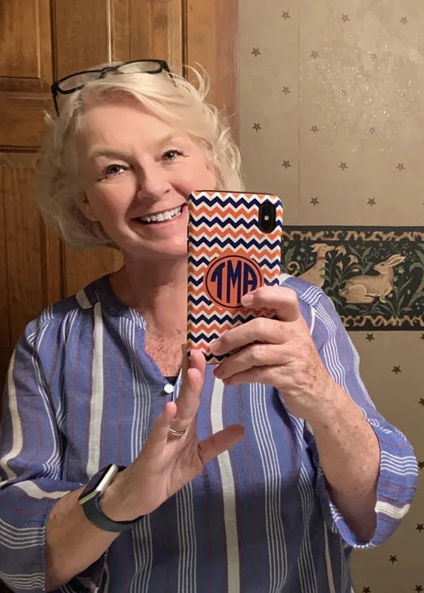 Customer photo with personalized phone case outdoors