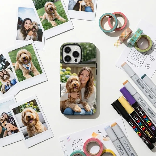 Custom phone case held up showing vivid print colors